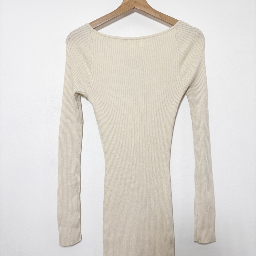 NWT H&M Ribbed Knit Bodycon Dress Long Sleeves Beige Sz S - Picture 6 of 14